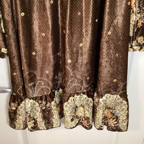 213 Women's Brown Dress Crush Velvet Vintage Retro Style Ruffles Long Sleeves - Picture 10 of 12